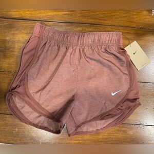 NWT Women’s Nike Logo Dri-Fit Workout Running Shorts Brown Design Size XS